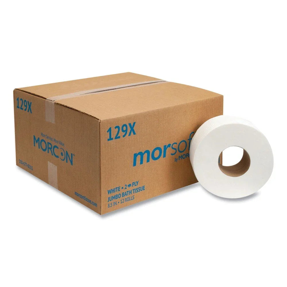 Morcon Paper 129X 2-Ply 3.3" x 500 ft. Jumbo Bath Tissue - White (12/Carton) New